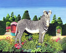 Surrealismo animal con plantas y zebra.